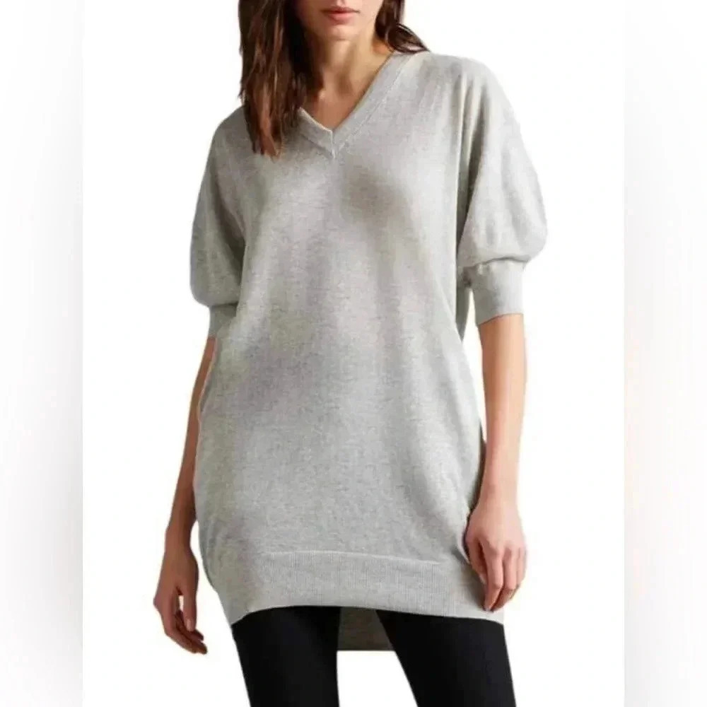Ted Baker Inula V Neck Sleeve  Detailed Knit Grey Dress Size 3 (medium)